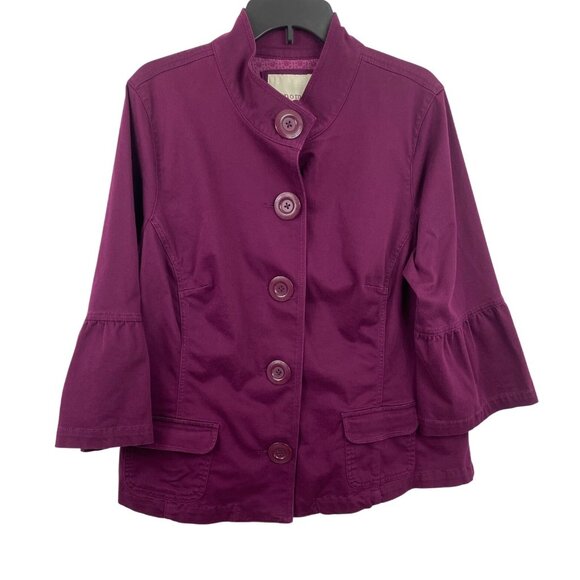 Sonoma Jackets & Blazers - Sonoma Womens Purple Jacket Button Front Bell Sleeves Mandarin Collar Size 1X